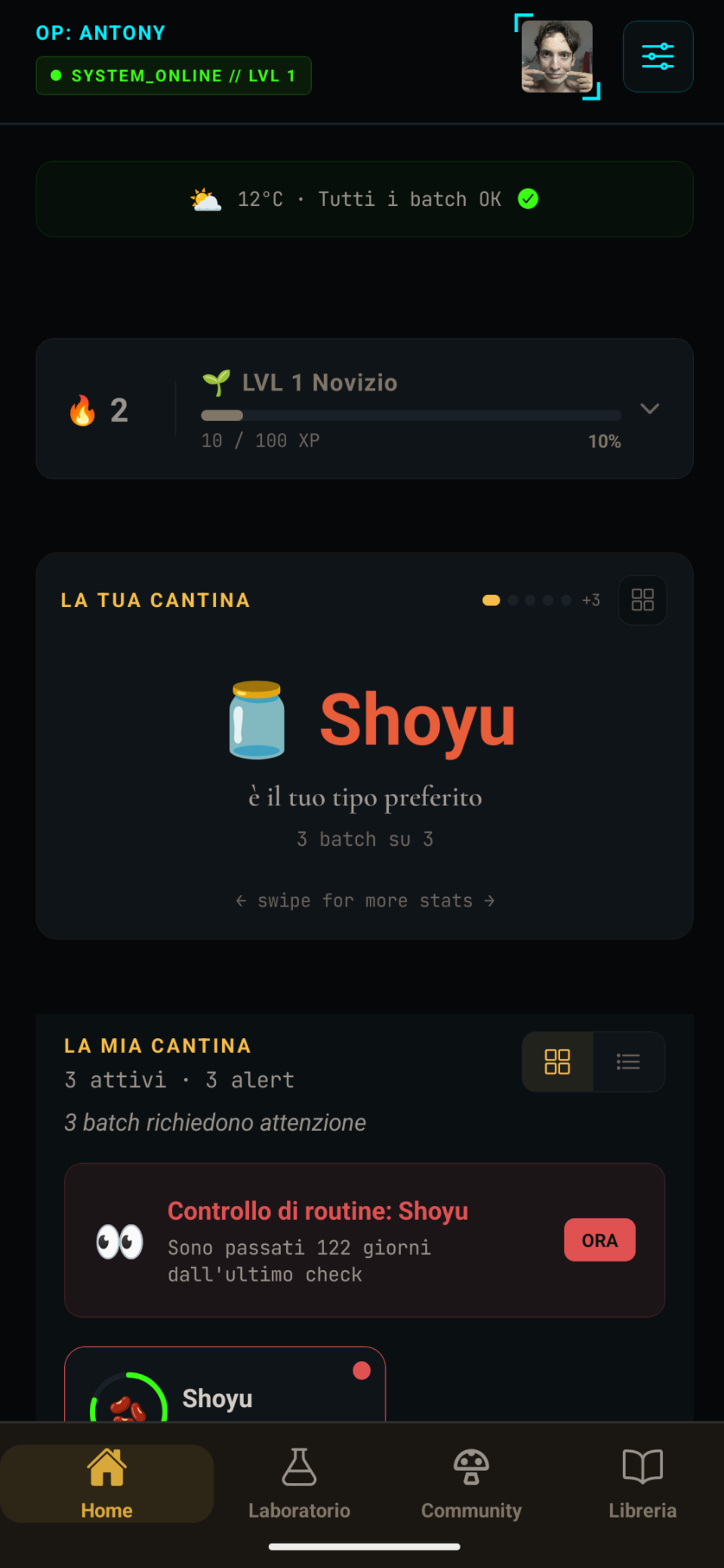 Una schermata dell'app Fermentation Lab